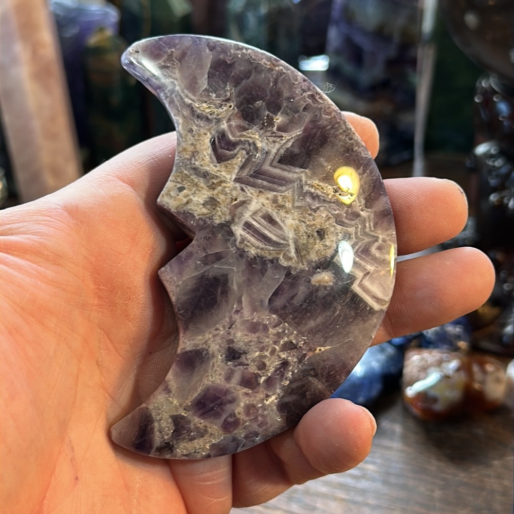 Dream Amethyst Crystal Moon Face Carving!